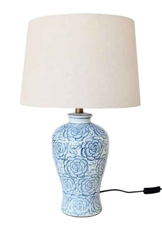 Blue floral ceramic table Lamp with shade