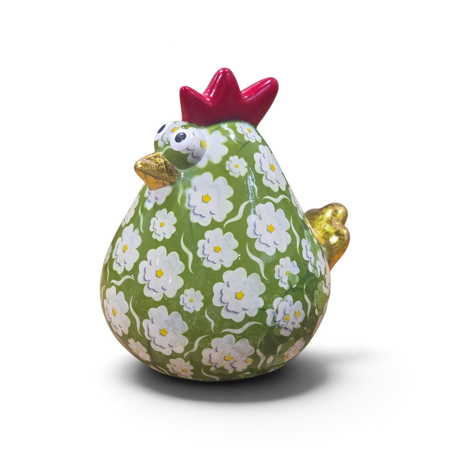 Pomme Pidou playful chicken ceramic money box green