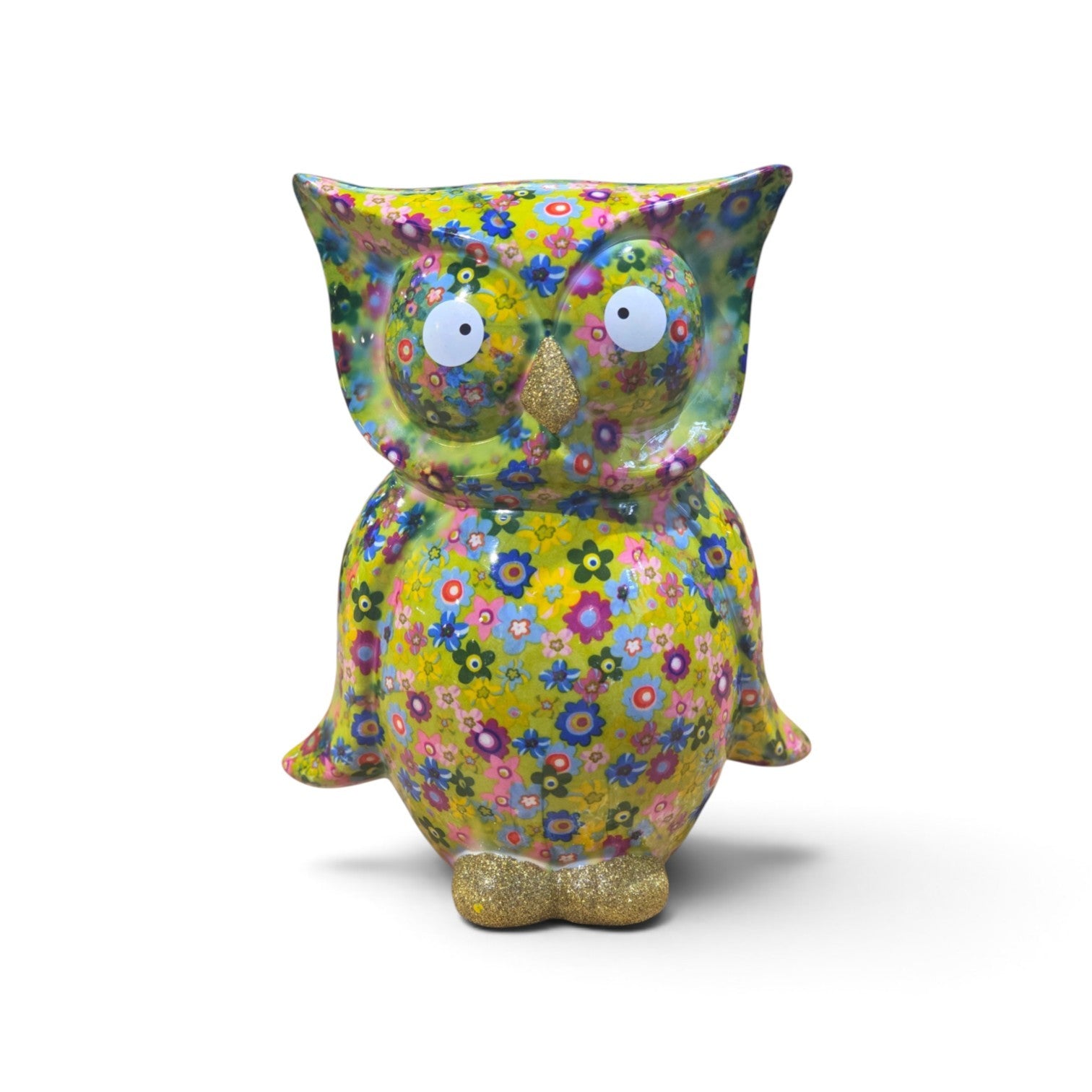 Pomme Pidou playful owl ceramic money box green