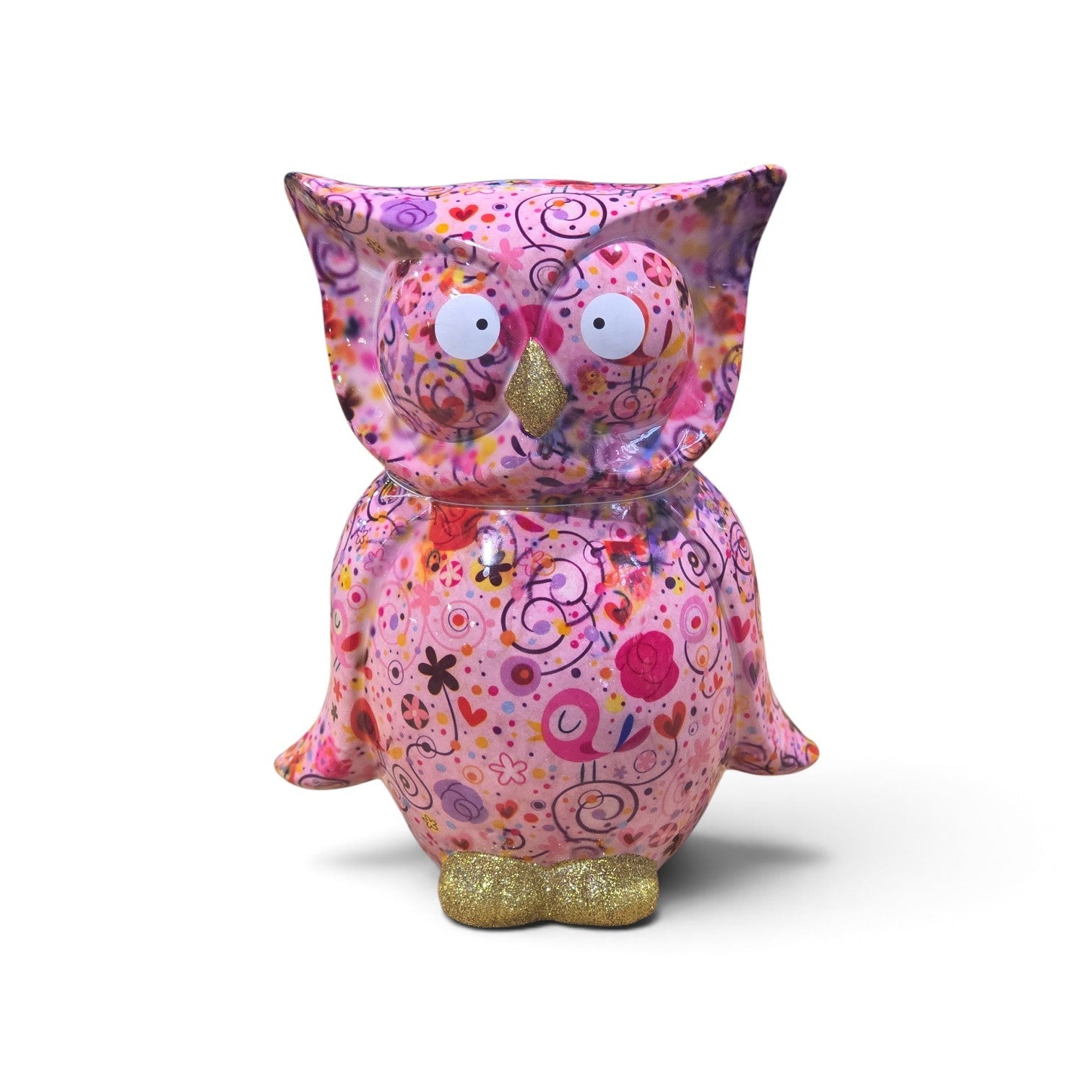 Pomme Pidou playful owl ceramic money box pink