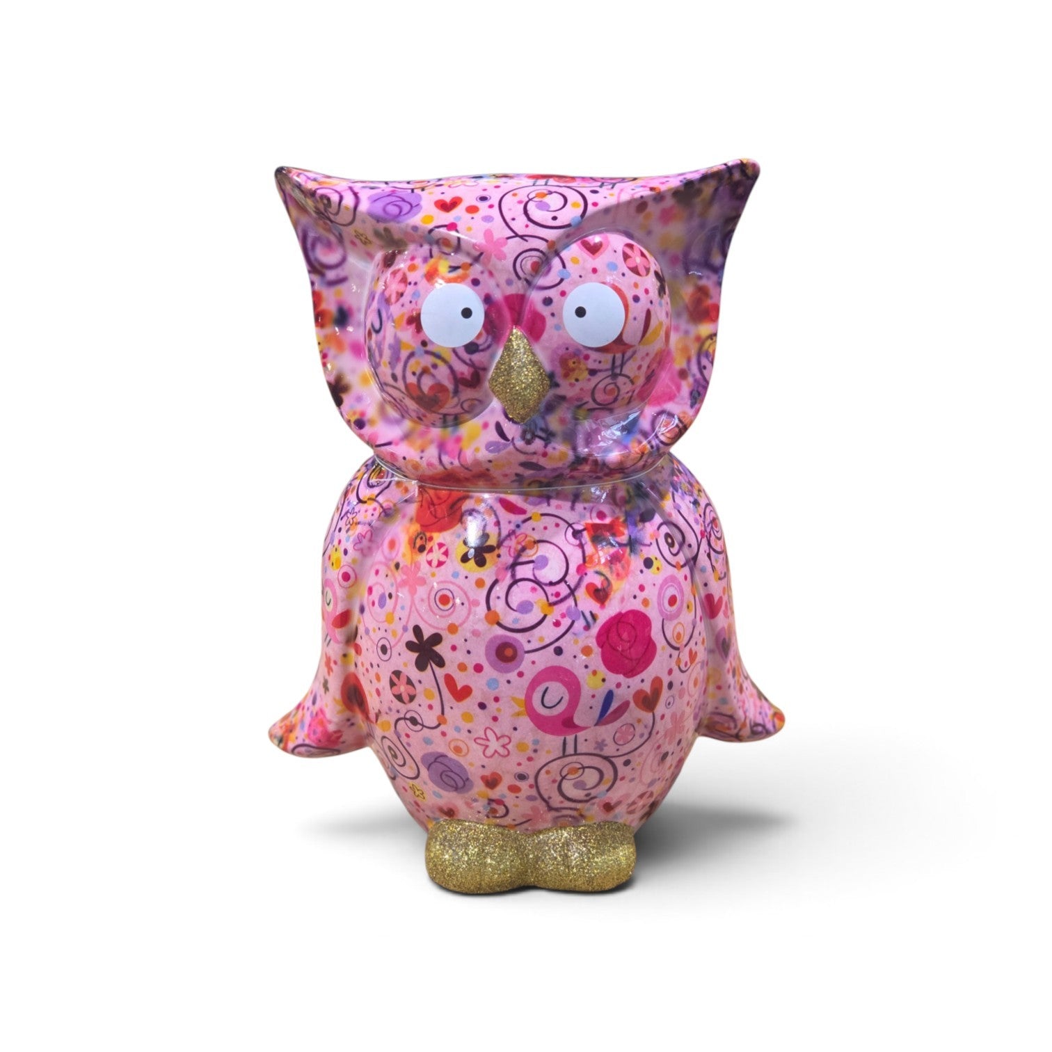 Pomme Pidou playful owl ceramic money box pink