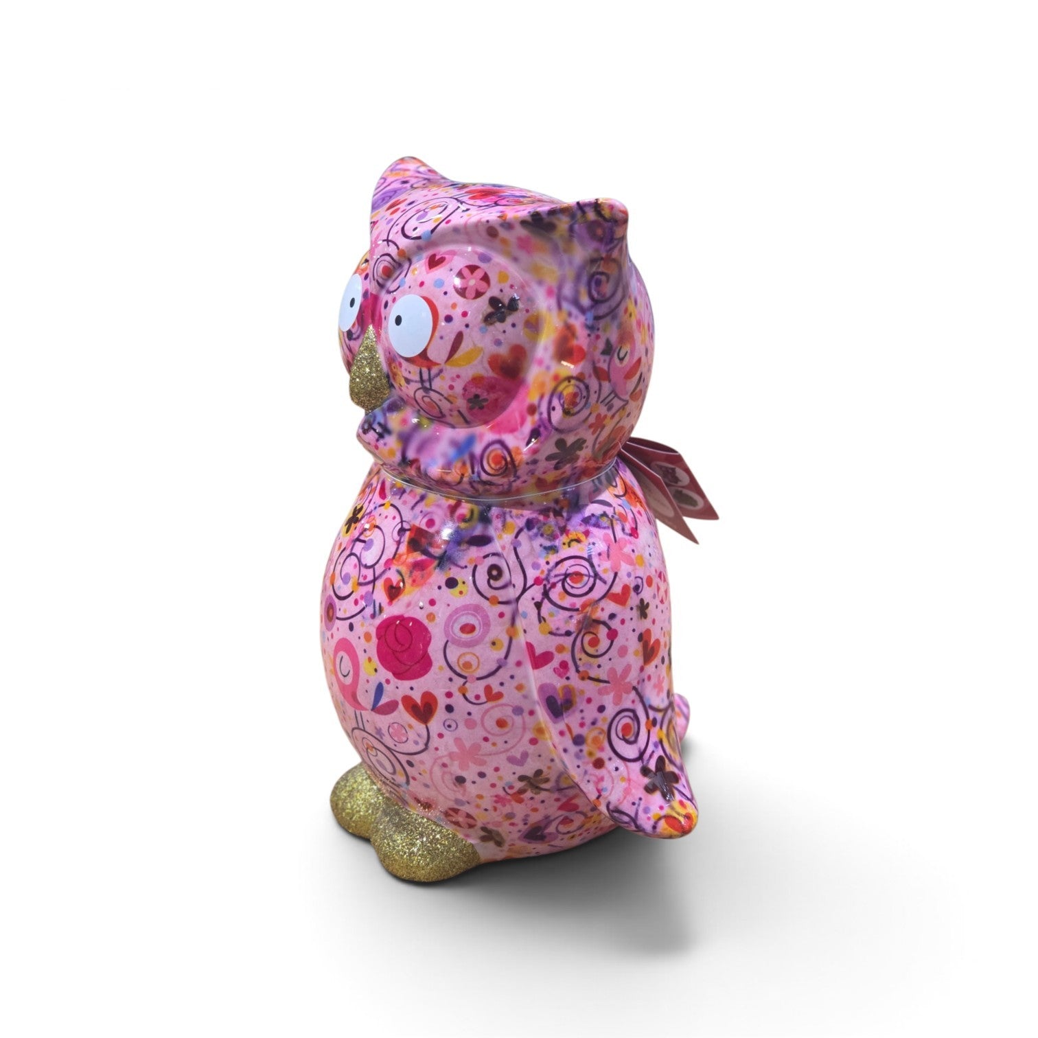 Pomme Pidou playful owl ceramic money box pink