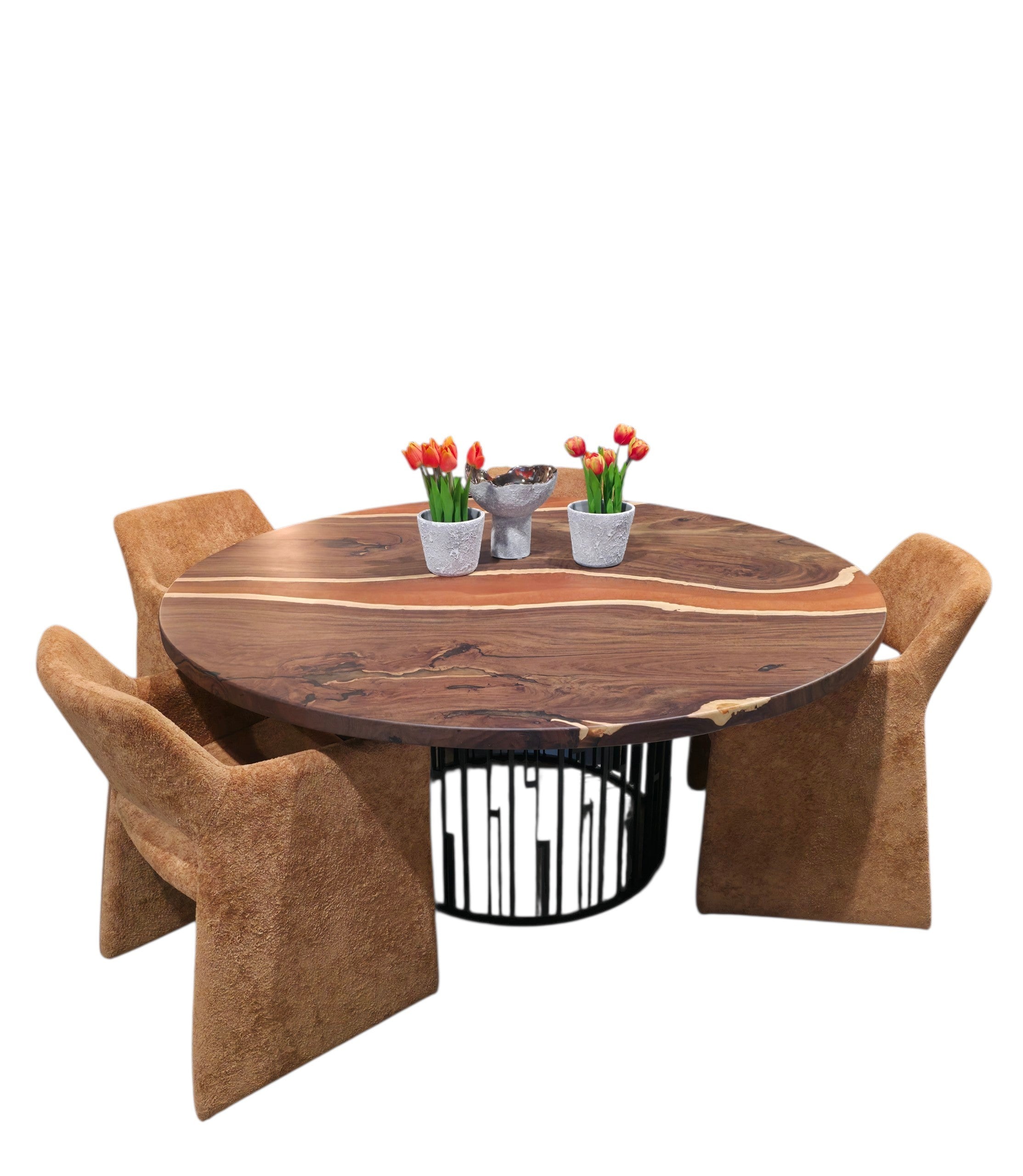 Handcrafted round leadwood and resin dining table